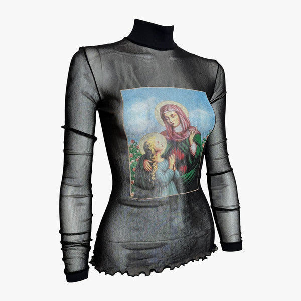 D&G S/S 1998 Virgin Mary Mesh Turtleneck Top