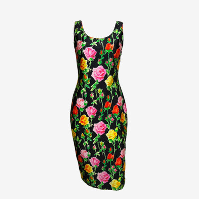 Gianni Versace S/S 1995 Black Floral-Printed Sleeveless Midi Dress