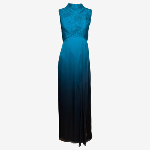 Valentino F/W 2009 Teal-to-Black Ombré Ruched Silk Sleeveless Gown