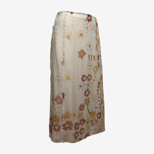 Prada F/W 2002 Cream Floral-Print Panelled Midi Skirt