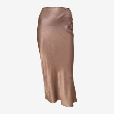 John Galliano S/S 2000 Bronze Satin Bias-Cut Button-Detail Midi Skirt