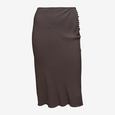 John Galliano S/S 2000 Brown Silk Bias-Cut Button-Detail Midi Skirt