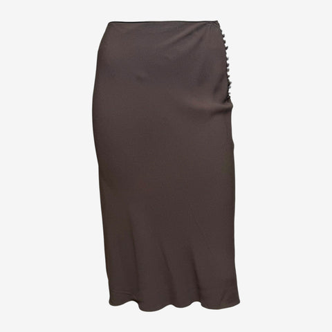 John Galliano S/S 2000 Brown Silk Bias-Cut Button-Detail Midi Skirt