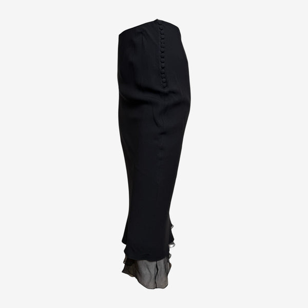 John Galliano F/W 2000 Black Button-Detailed Chiffon-Hem Midi Skirt