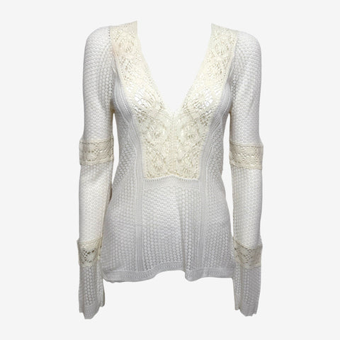 Christian Dior by John Galliano S/S 2005 White Open-Knit Lace-Insert Top