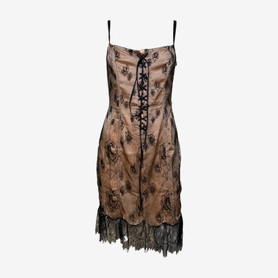 Blumarine S/S 2004 Nude And Black Rose-Lace Corset-Laced Slip Dress