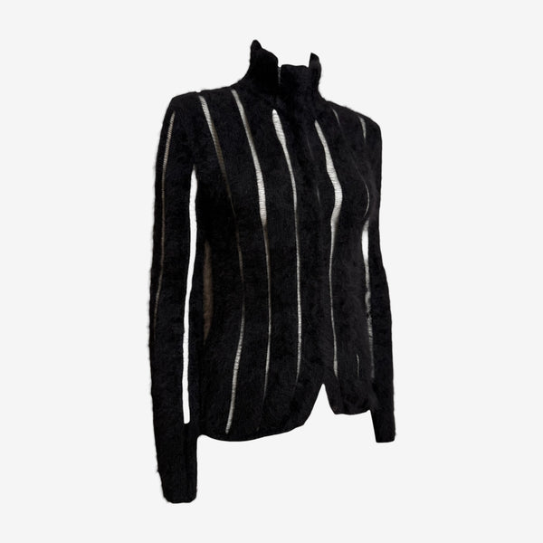 Yves Saint Laurent by Tom Ford F/W 2001 Black Angora Striped High-Neck Knit Top