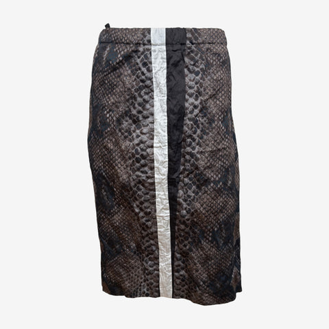 Prada S/S 2009 Brown Snakeskin-Print Metallic-Stripe Pencil Skirt