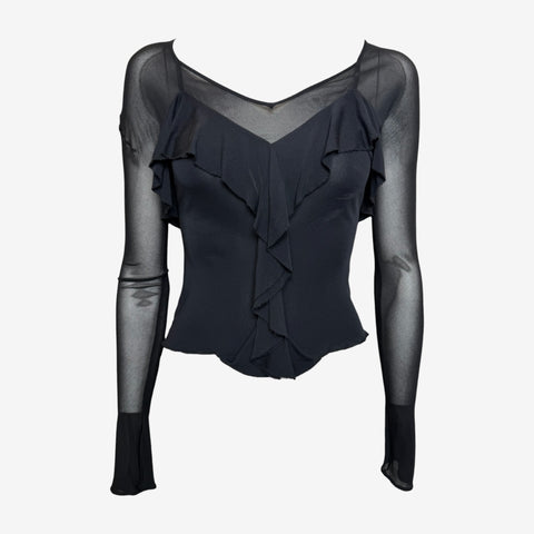 Yves Saint Laurent by Tom Ford F/W 2003 Black Sheer Ruffled Top