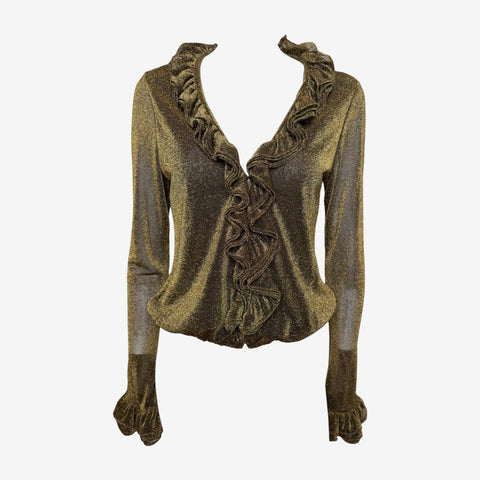 Gucci by Tom Ford F/W 2000 Gold Lurex Ruffled Long-Sleeve Blouse