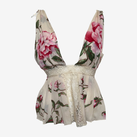 Valentino S/S 2006 Ivory Floral-Print Lace-Panelled Camisole Top