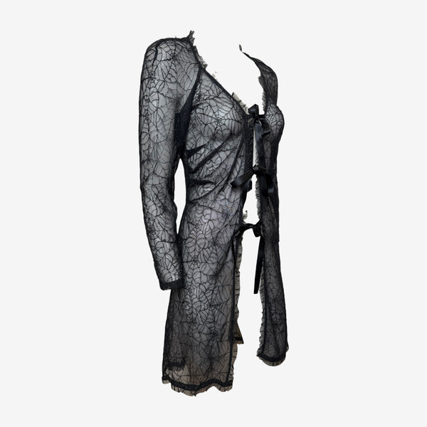 Lolita Lempicka F/W 1995 Black Sheer Cobweb Lace Midi Dress
