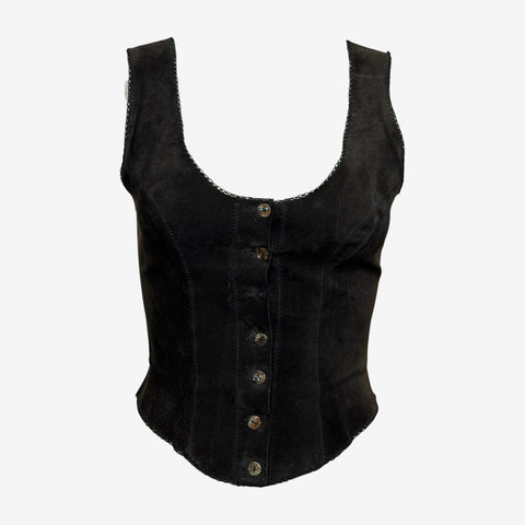 Plein Sud 2000s Black Suede Corset-Cut Top
