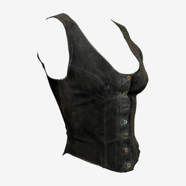 Plein Sud 2000s Black Suede Corset-Cut Top