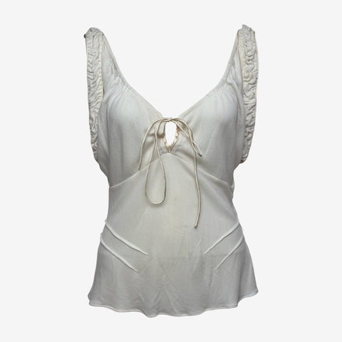 Gucci by Tom Ford S/S 2003 Ivory Ruched-Strap Tie-Front Top