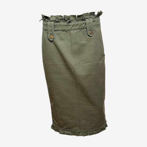 Alexander McQueen S/S 2003 Khaki Raw-Edge Frayed Pencil Skirt