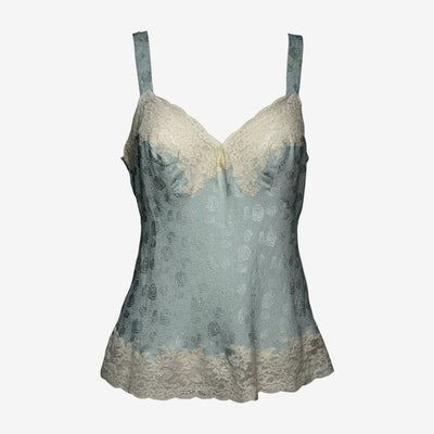 Christian Dior by John Galliano S/S 1999 Pale Blue Rose-Jacquard Lace-Trimmed Camisole Top