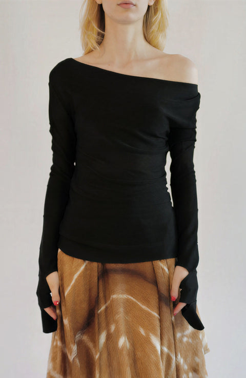 Gucci by Tom Ford F/W 2002 Black Sheer Bandage-Panelled Off-Shoulder Slit-Sleeve Top