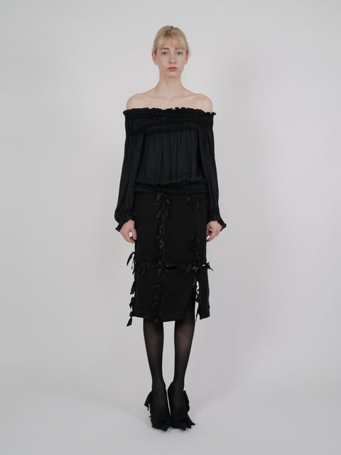 Yves Saint Laurent by Tom Ford F/W 2001 Black Silk Smocked Off-Shoulder Blouse