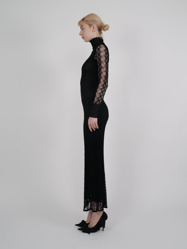 Christian Dior by John Galliano F/W 1999 Black Ribbed Knit Lace-Sleeve Gown
