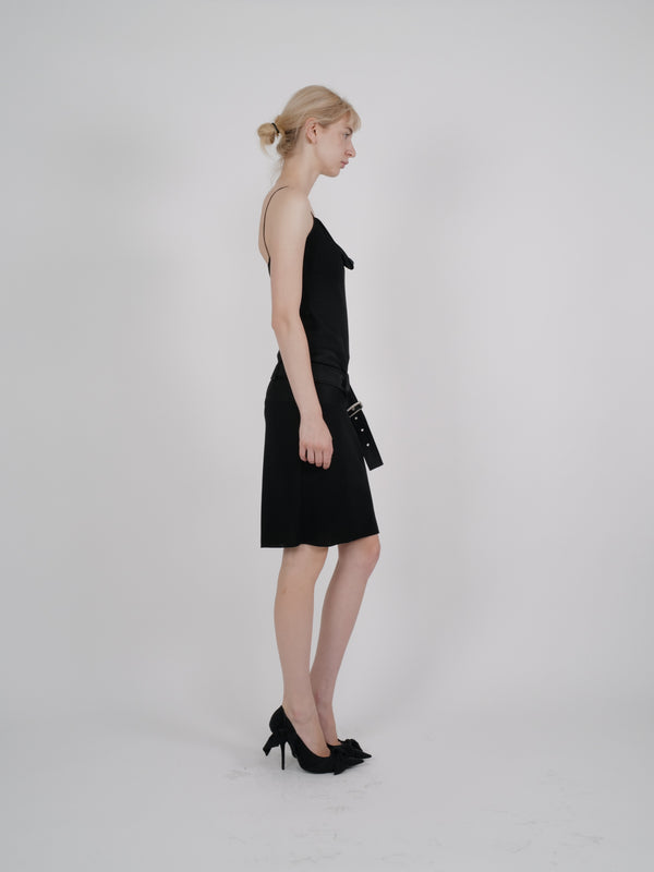 John Galliano F/W 2002 Black Belted Wool Crepe Mini Dress