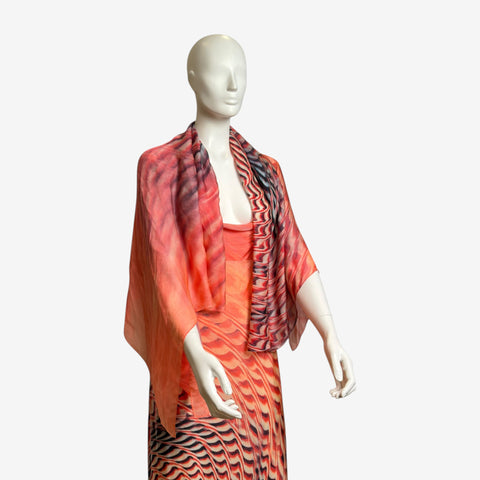 Roberto Cavalli S/S 2001 Tie Dye Optical Illusion Gown with Shawl