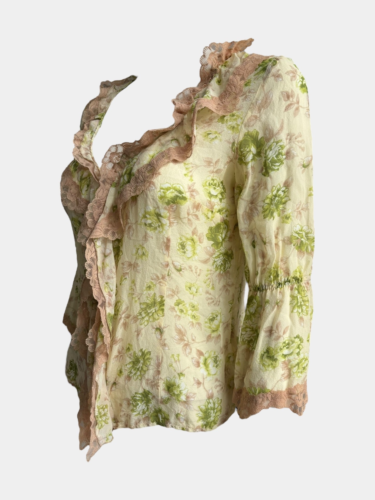 Alexander McQueen 90s Silk Flowers Ruffled Shirt