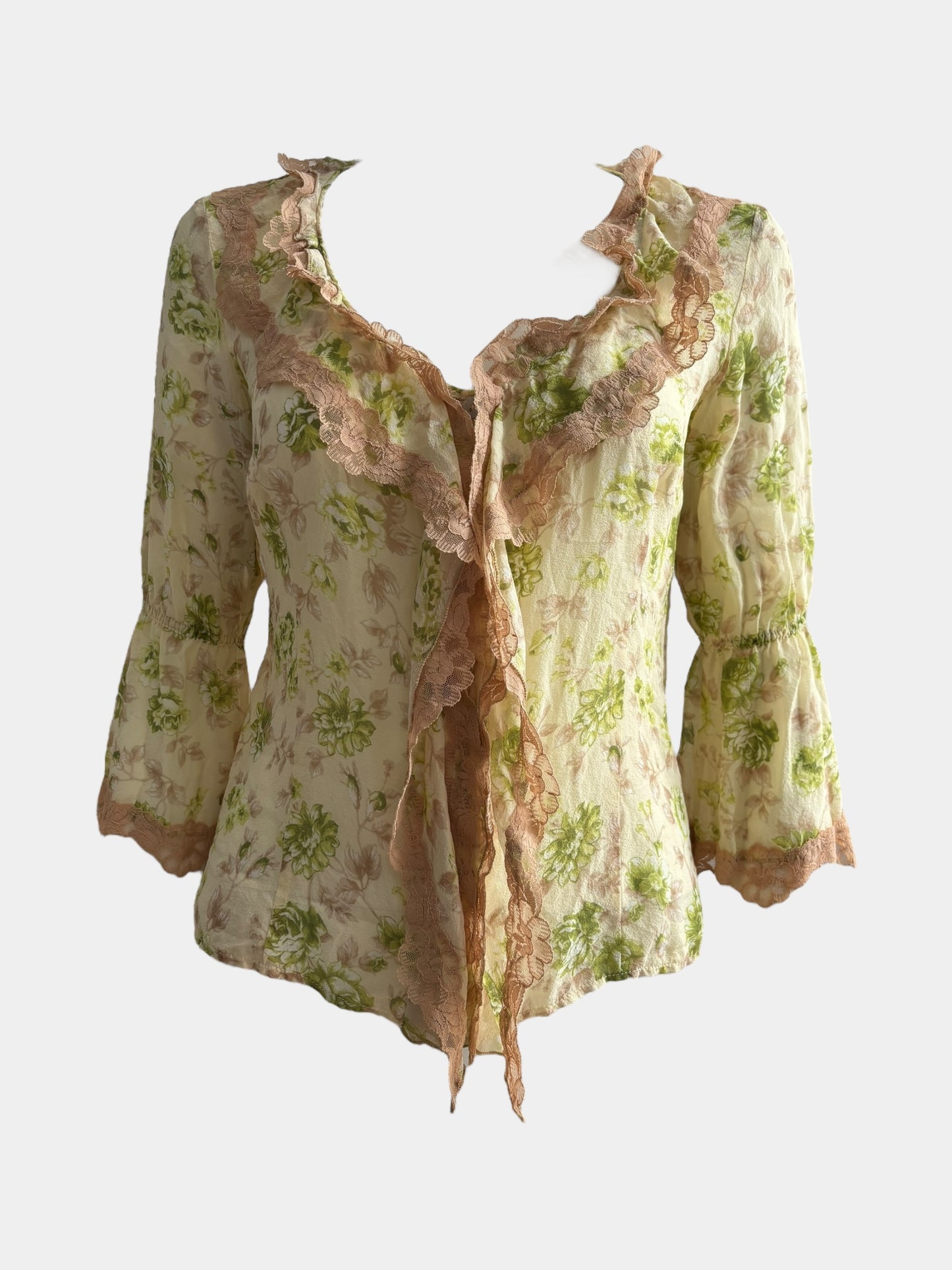 Alexander McQueen 90s Silk Flowers Ruffled Shirt