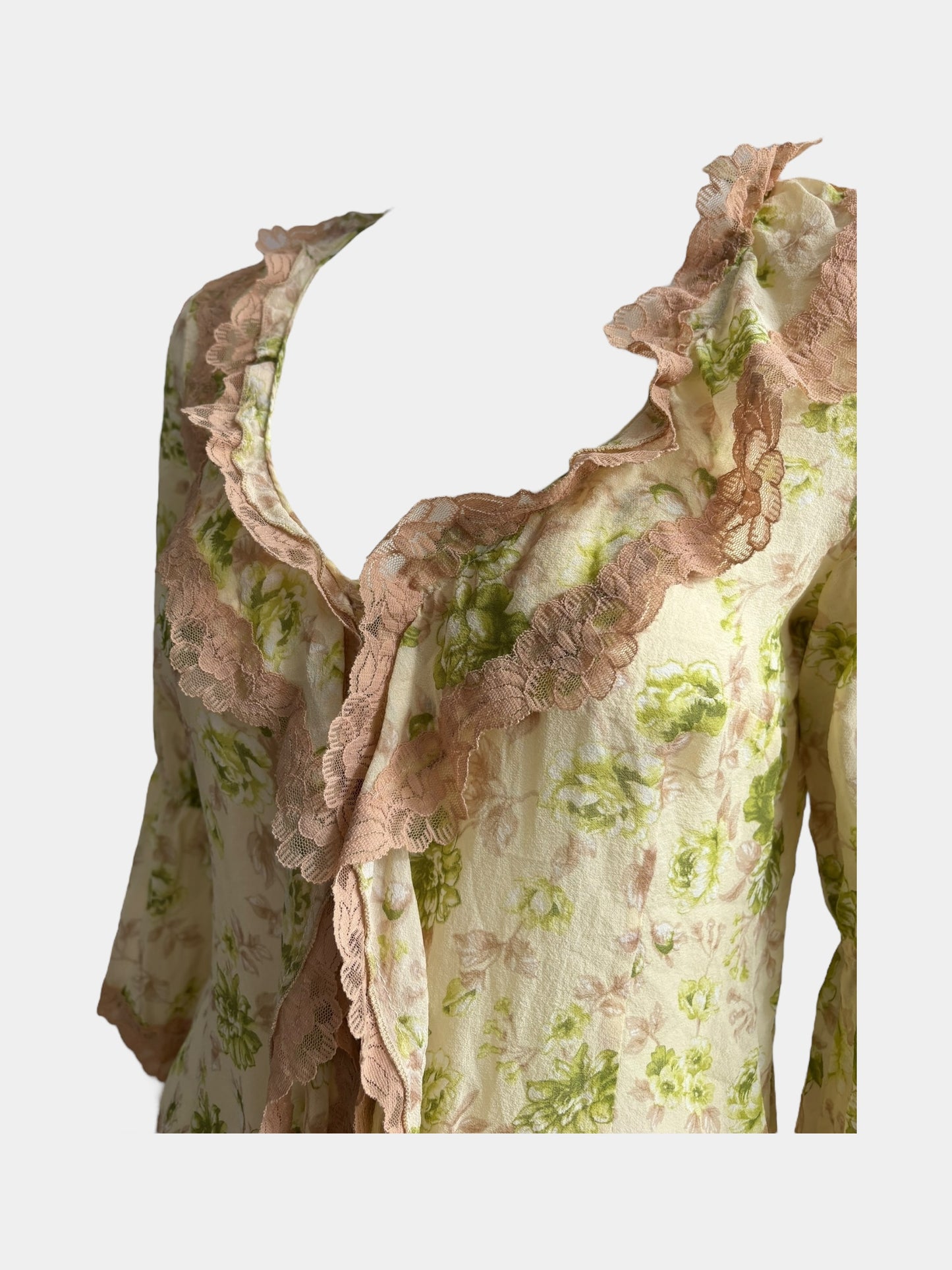 Alexander McQueen 90s Silk Flowers Ruffled Shirt
