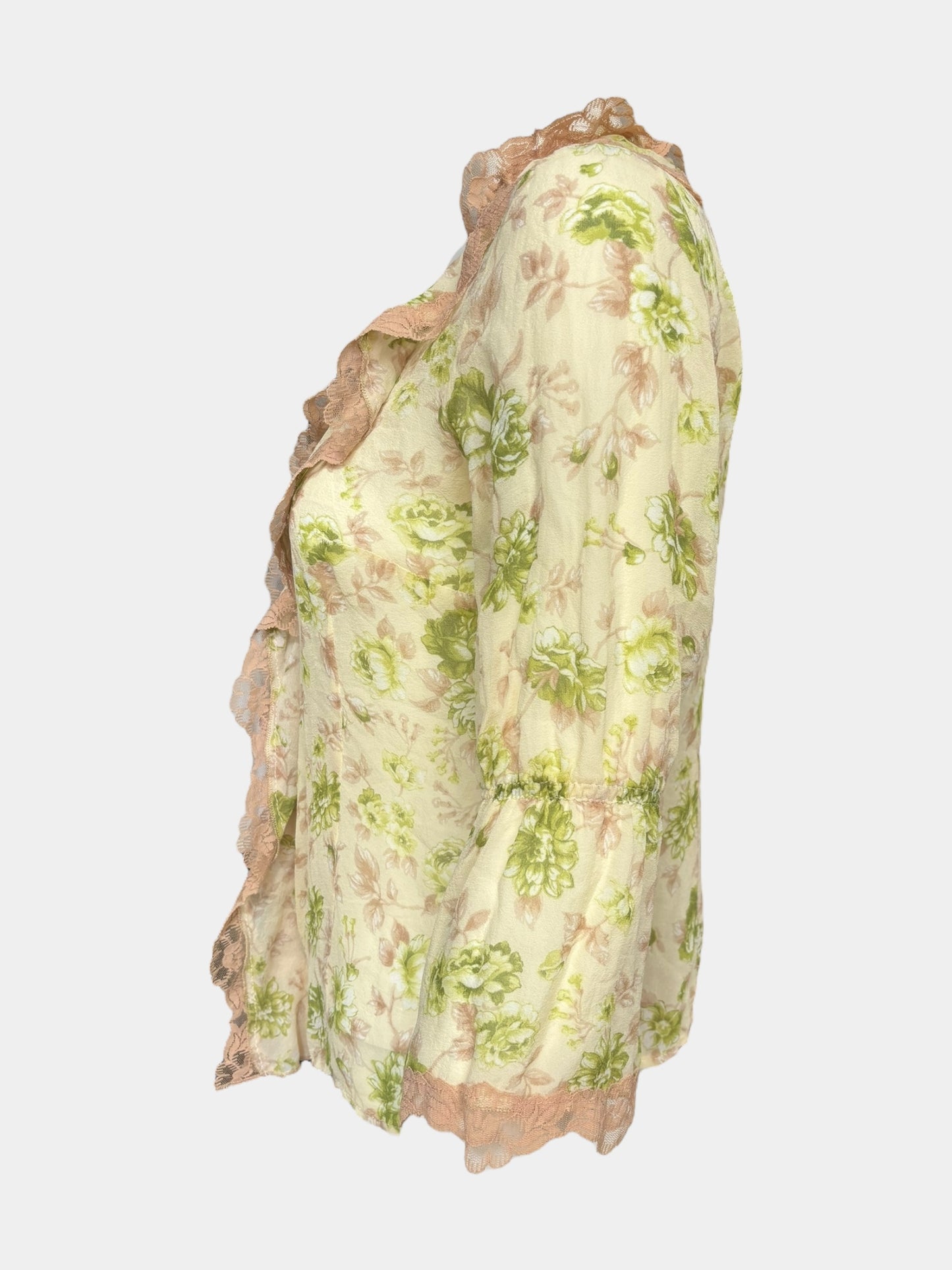 Alexander McQueen 90s Silk Flowers Ruffled Shirt