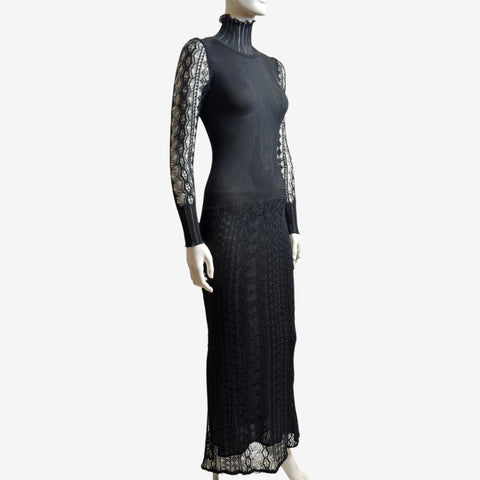 Christian Dior by John Galliano F/W 1999 Black Ribbed Knit Lace-Sleeve Gown
