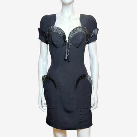 Thierry Mugler S/S 1995 Raffia Embellished Bustier Dress