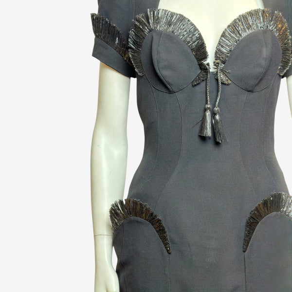 Thierry Mugler S/S 1995 Raffia Embellished Bustier Dress