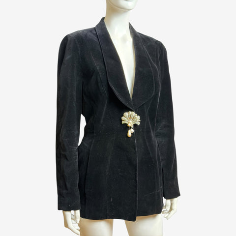 Thierry Mugler F/W 1994 Velvet Blazer with Shell Brooch