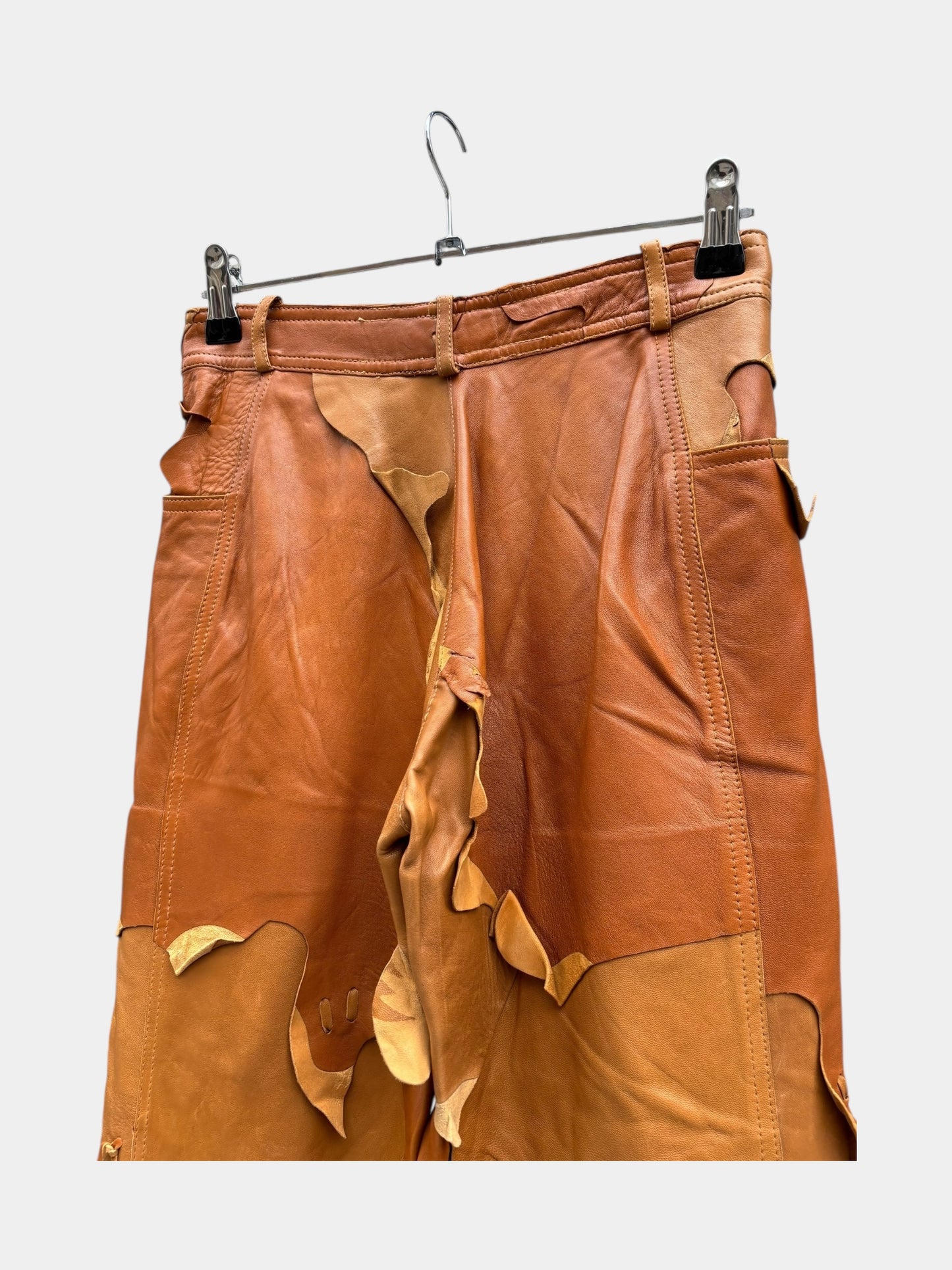 Christian Dior FW01 John Galliano Prototype Runway Patchwork Flared Leather Pants