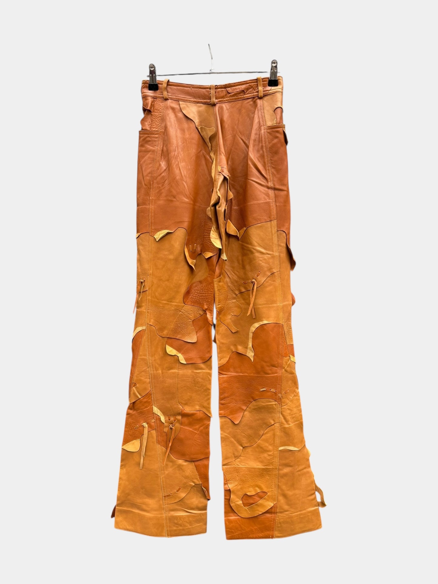 Christian Dior FW01 John Galliano Prototype Runway Patchwork Flared Leather Pants