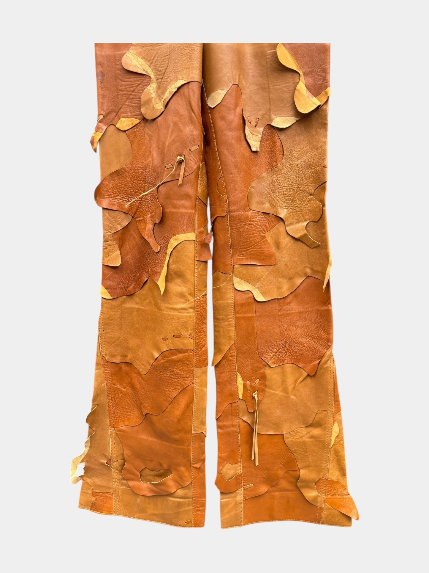 Christian Dior FW01 John Galliano Prototype Runway Patchwork Flared Leather Pants