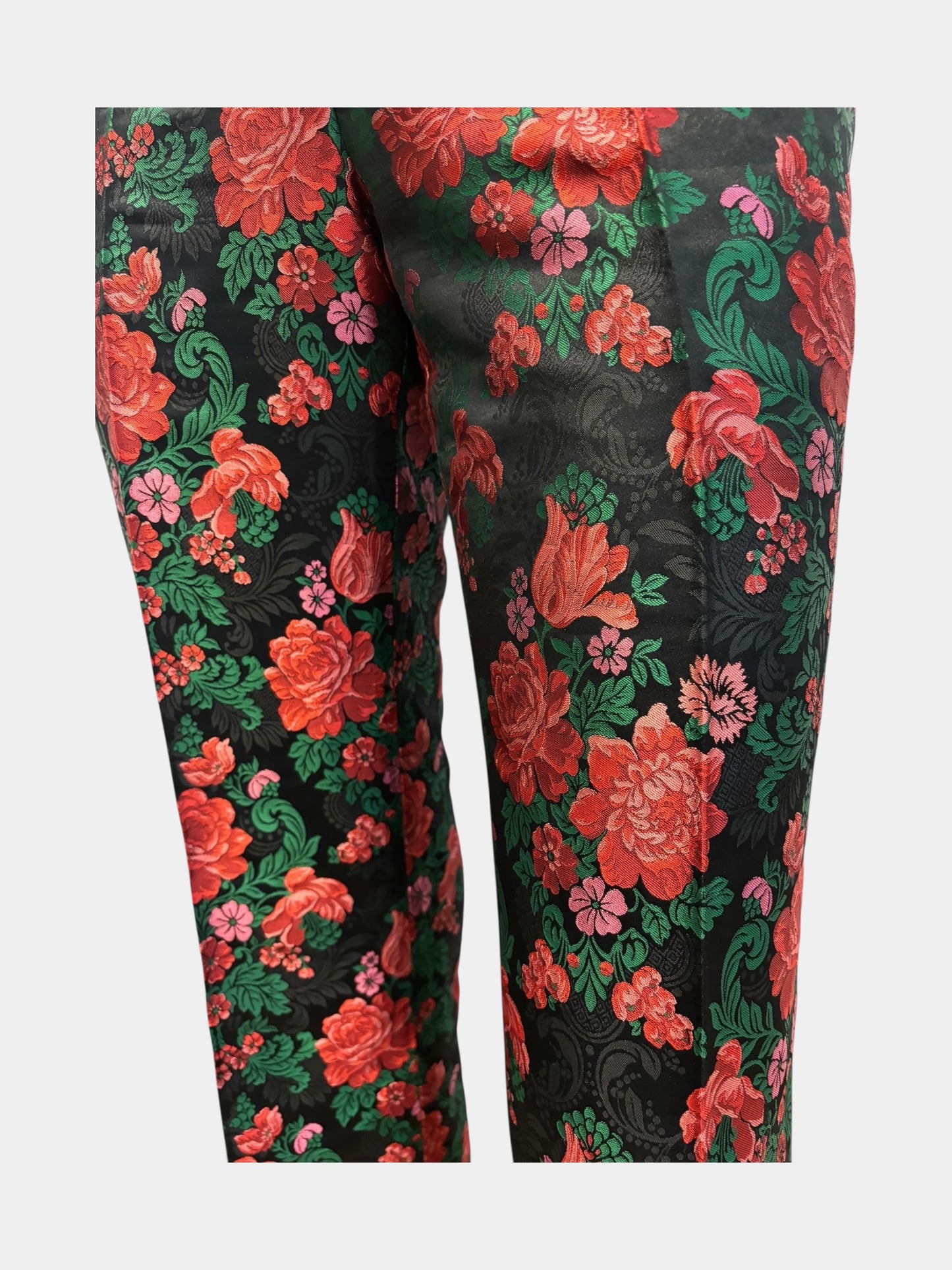 Dolce Gabbana FW97 Rose Printed Jacquard Slim Tailored Pants
