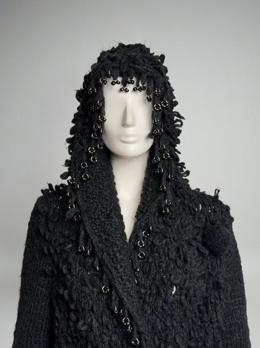 Paco Rabanne Fall 2002 Piercing Wool Black Hooded Coat