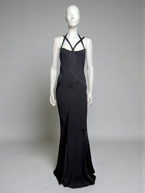 Christian Dior by John Galliano F/W 2004 Black Bias-But Evening Gown