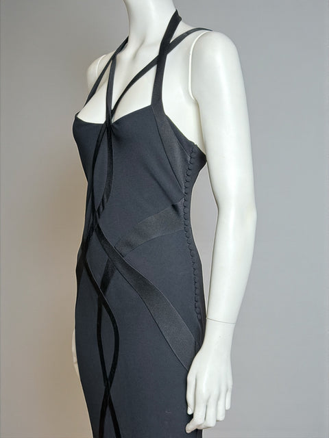 Christian Dior by John Galliano F/W 2004 Black Bias-But Evening Gown