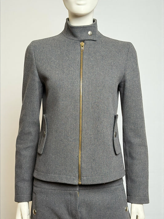 Miu Miu F/W 1999 Grey Wool Tailored Zip Jacket and Skirt Ensemble