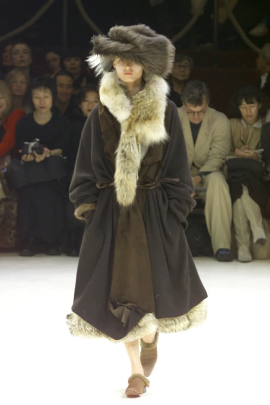 Yohji Yamamoto Fall 2000 Shearling and Fox Trimmed Coat