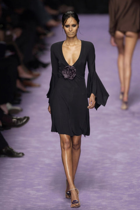 Yves Saint Laurent by Tom Ford S/S 2003 Black Jersey Bell Sleeve Top