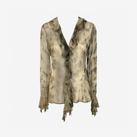 Roberto Cavalli F/W 1999 Leopard Print Silk Chiffon Blouse