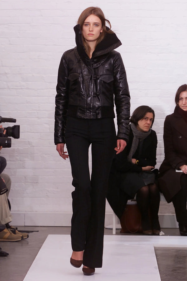 Balenciaga F/W 2002 by Nicolas Ghesquière Leather Bomber Jacket with Knit Collar