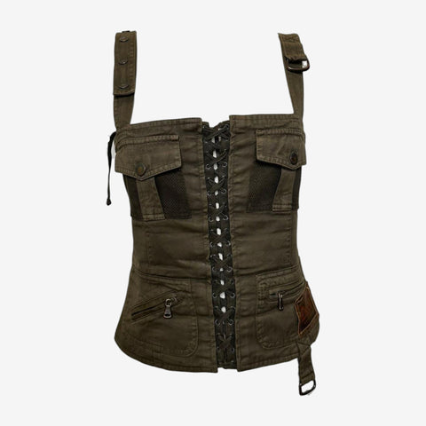 Dolce & Gabbana S/S 2003 Military Cotton Canvas Lace-Up Bustier