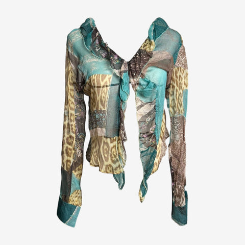 Roberto Cavalli Early 2000s Patchwork Silk Chiffon Blouse