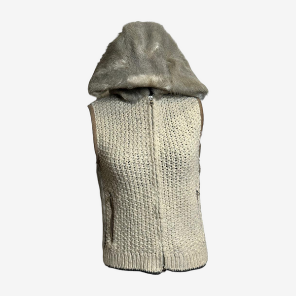 Prada Early 2000s Rabbit Fur Hood Wool Knit Vest