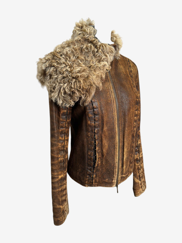 Plein Sud Early 2000s Shearling Collar Leather Jacket